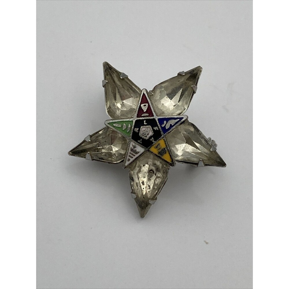 Vintage Masonic Order Of The Eastern Star OES Rhinestone Pin / Brooch